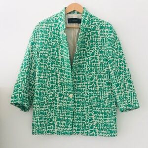 Zara Green and White Jacquard Blazer
